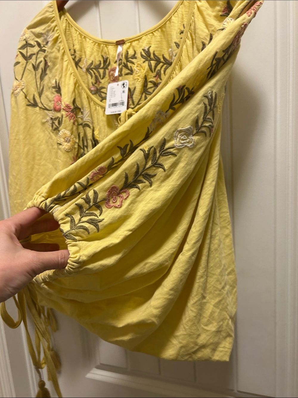 NWT Free People Yellow Plumeria  Embroidered Peasant Blouse - Picture 4 of 5